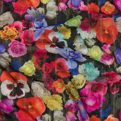 Mood Exclusive Red Botanical Convention Metallic Pinstriped Viscose Dobby