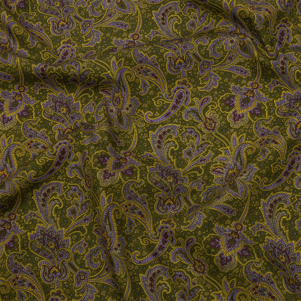 Japanese Moss, Yellow and Lilac Paisley Cotton Woven