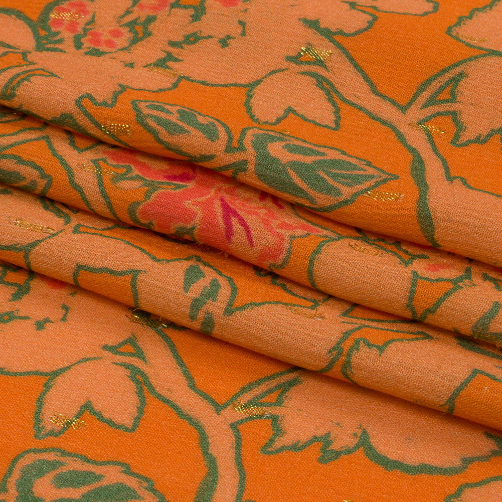 Crinkled Viscose Crepe Print with Metallic Dots - Orange Floral - Mood Exclusive Tree Line Trove Full