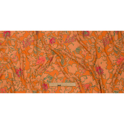 Crinkled Viscose Crepe Print with Metallic Dots - Orange Floral - Mood Exclusive Tree Line Trove Drape