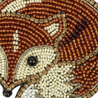 Copper and Beige Fox Rhinestone and Glass Beaded Applique - 3" x 3.38" Detail