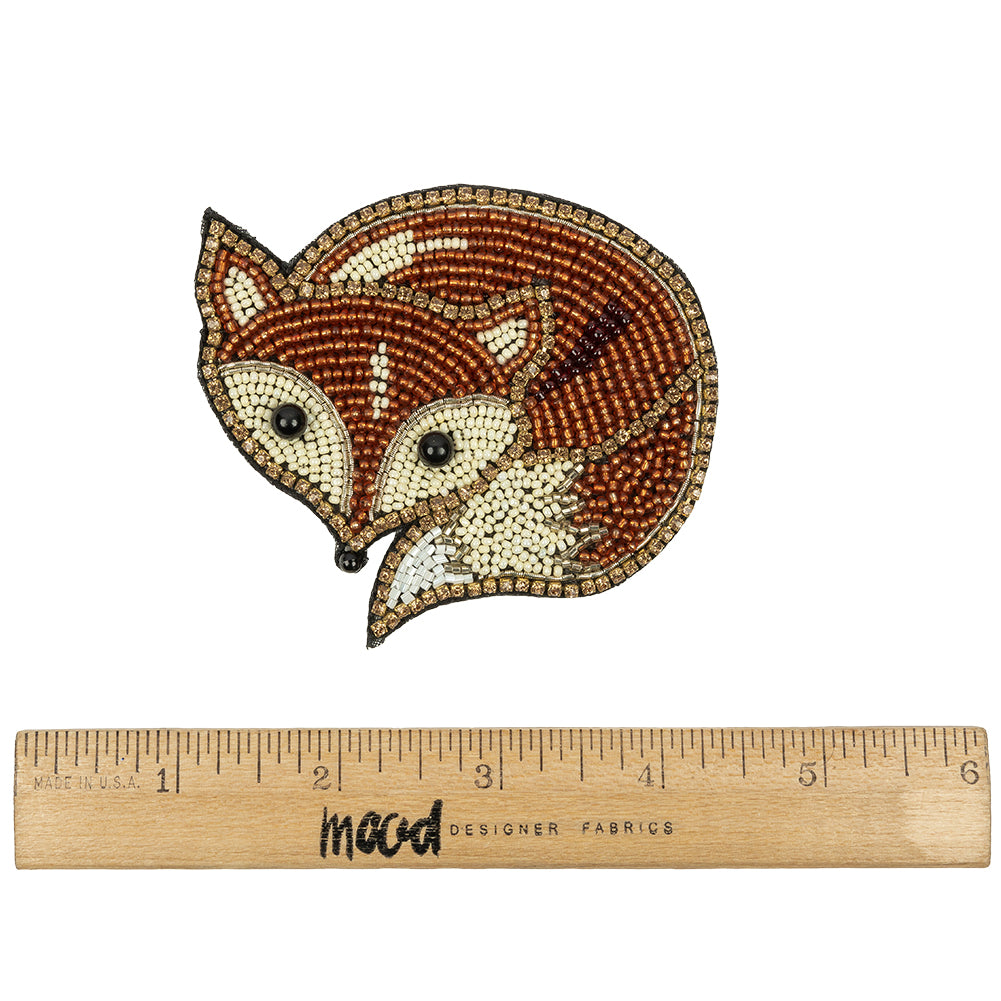 Copper and Beige Fox Rhinestone and Glass Beaded Applique - 3" x 3.38" Full
