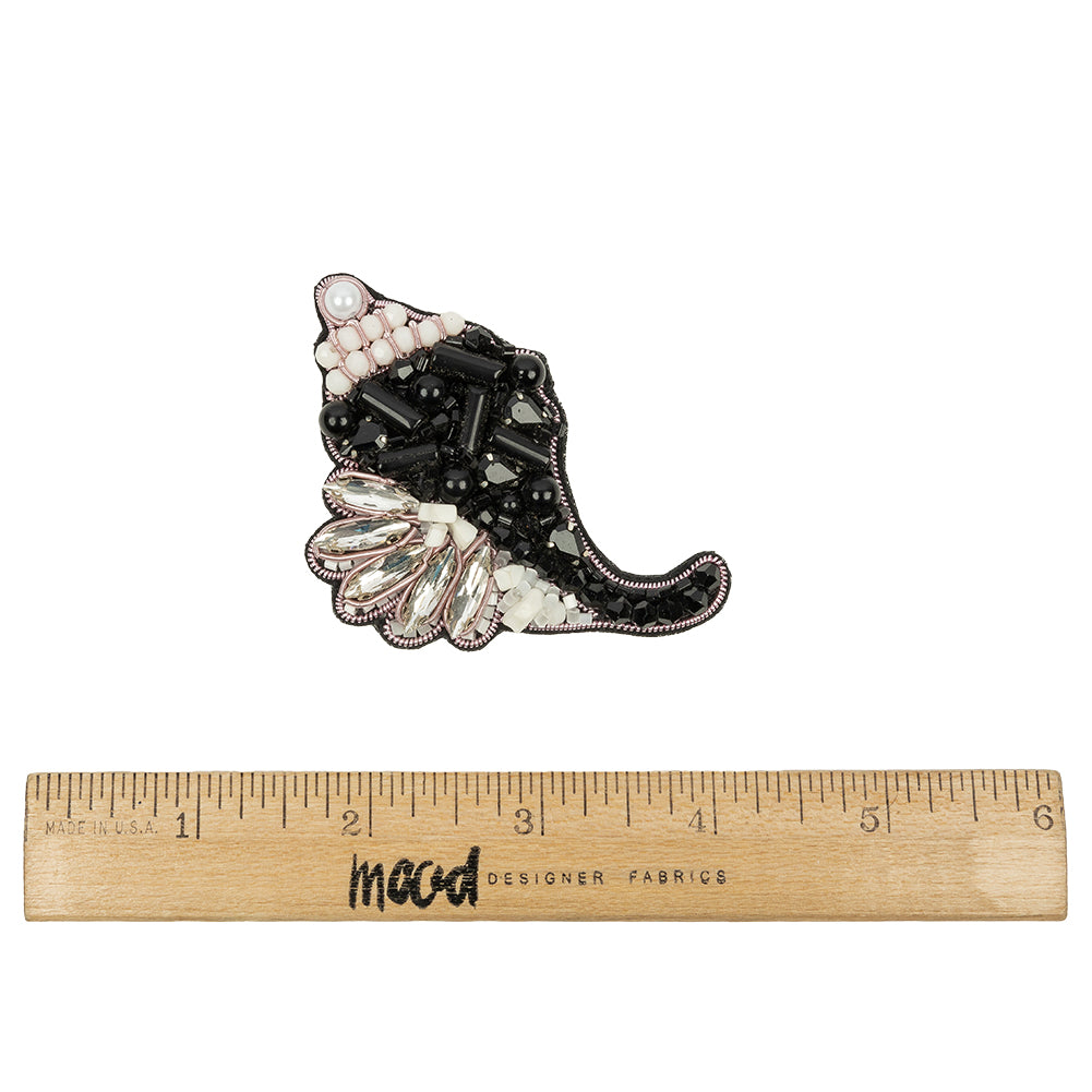 Black, White and Silver Conch Shell Rhinestone and Glass Beaded Applique - 3.13" x 2.25" Full