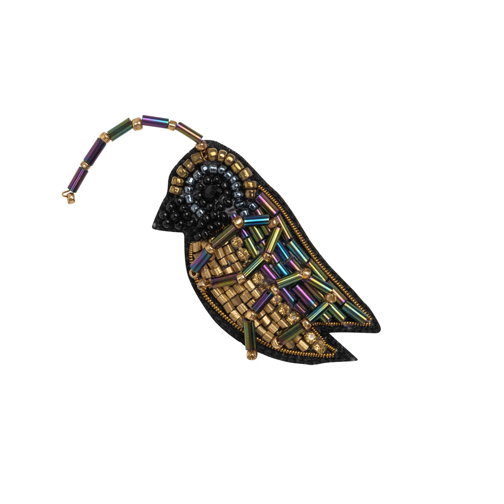 Iridescent Blue, Purple, and Gold Cricket Glass Beaded Applique - 3.25" x 1.5"