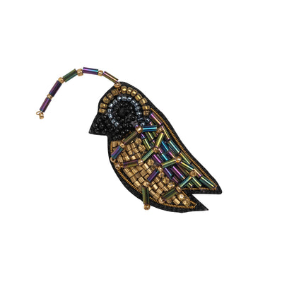 Iridescent Blue, Purple, and Gold Cricket Glass Beaded Applique - 3.25" x 1.5"