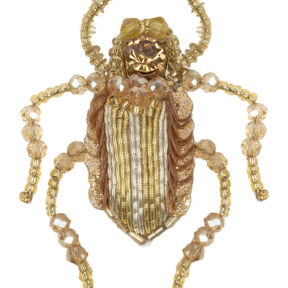 Gold, Silver and Beige Beetle Rhinestone, Sequin and Glass Beaded Applique - 2.38" x 2" Detail