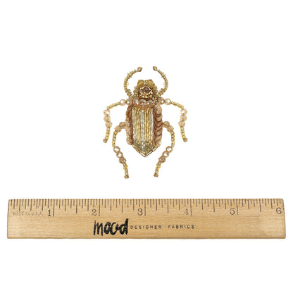 Gold, Silver and Beige Beetle Rhinestone, Sequin and Glass Beaded Applique - 2.38" x 2" Full