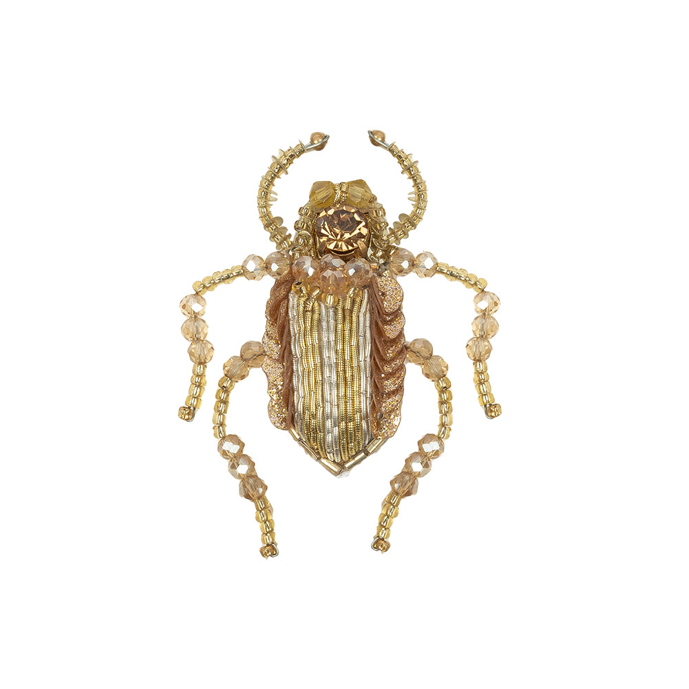Gold, Silver and Beige Beetle Rhinestone, Sequin and Glass Beaded Applique - 2.38" x 2"
