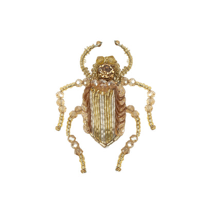 Gold, Silver and Beige Beetle Rhinestone, Sequin and Glass Beaded Applique - 2.38" x 2"