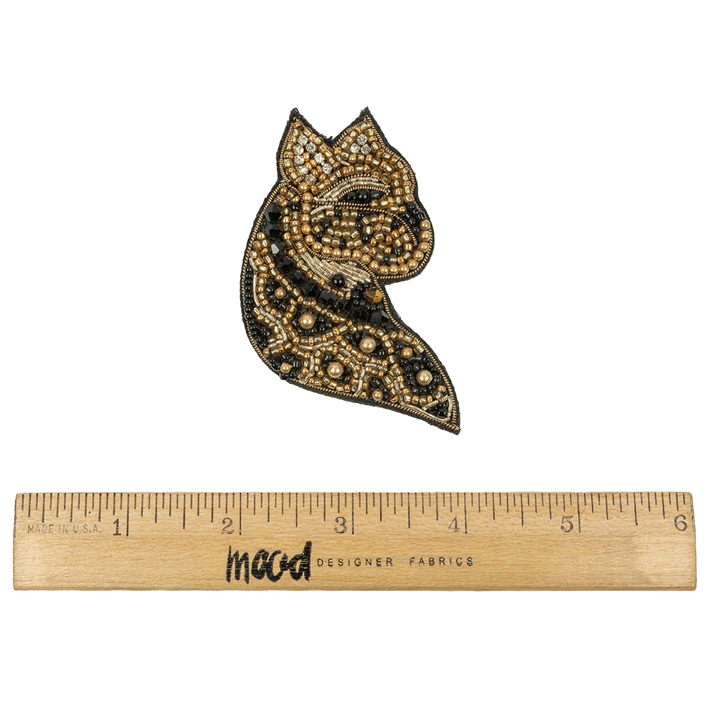 Gold and Black Cheetah Rhinestone and Glass Beaded Applique - 3.125" x 2" Full