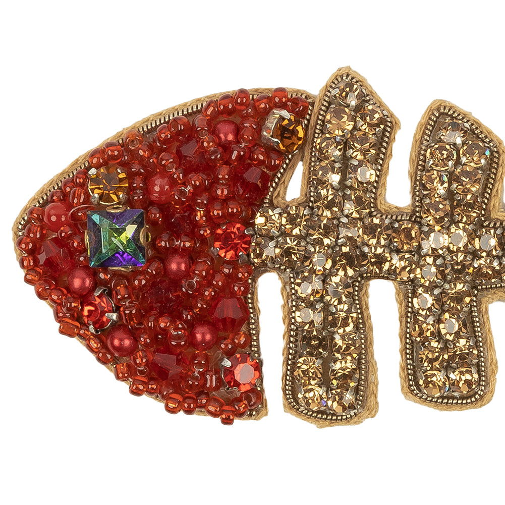 Red and Gold Skeletal Fish Rhinestones and Glass Beaded Applique - 1.5" x 4.125" Detail
