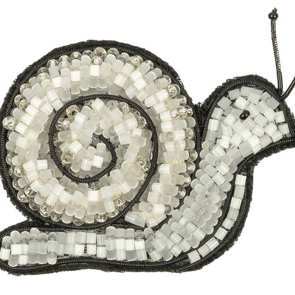 Satin White and Black Snail Glass Beaded Applique - 1.75" x 2.5" Detail