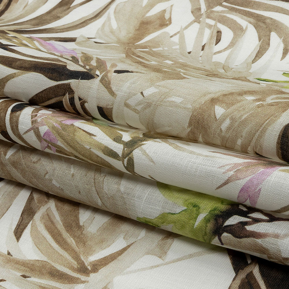 Brown Palm Fronds Medium Weight Linen Woven - Folded