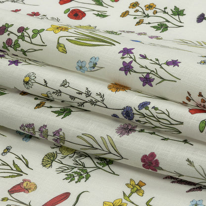 Multicolor Wildflower Doodles Medium Weight Linen Woven