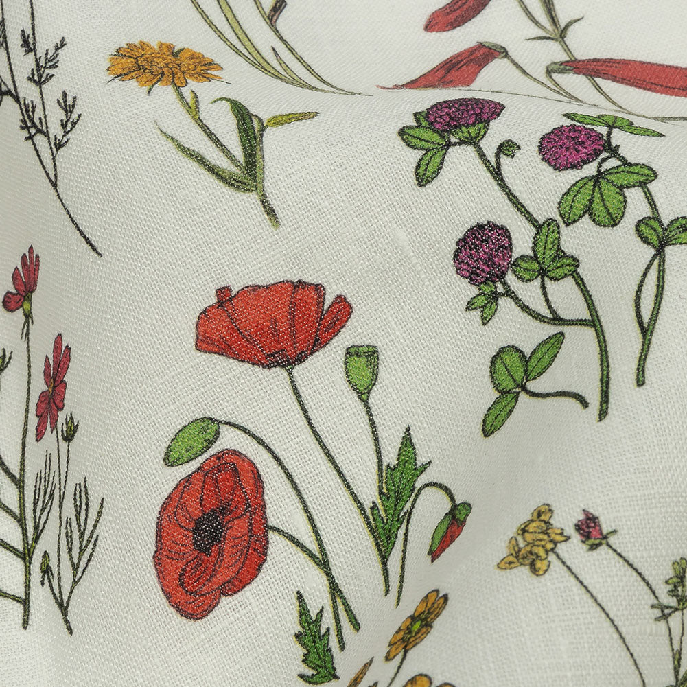Multicolor Wildflower Doodles Medium Weight Linen Woven