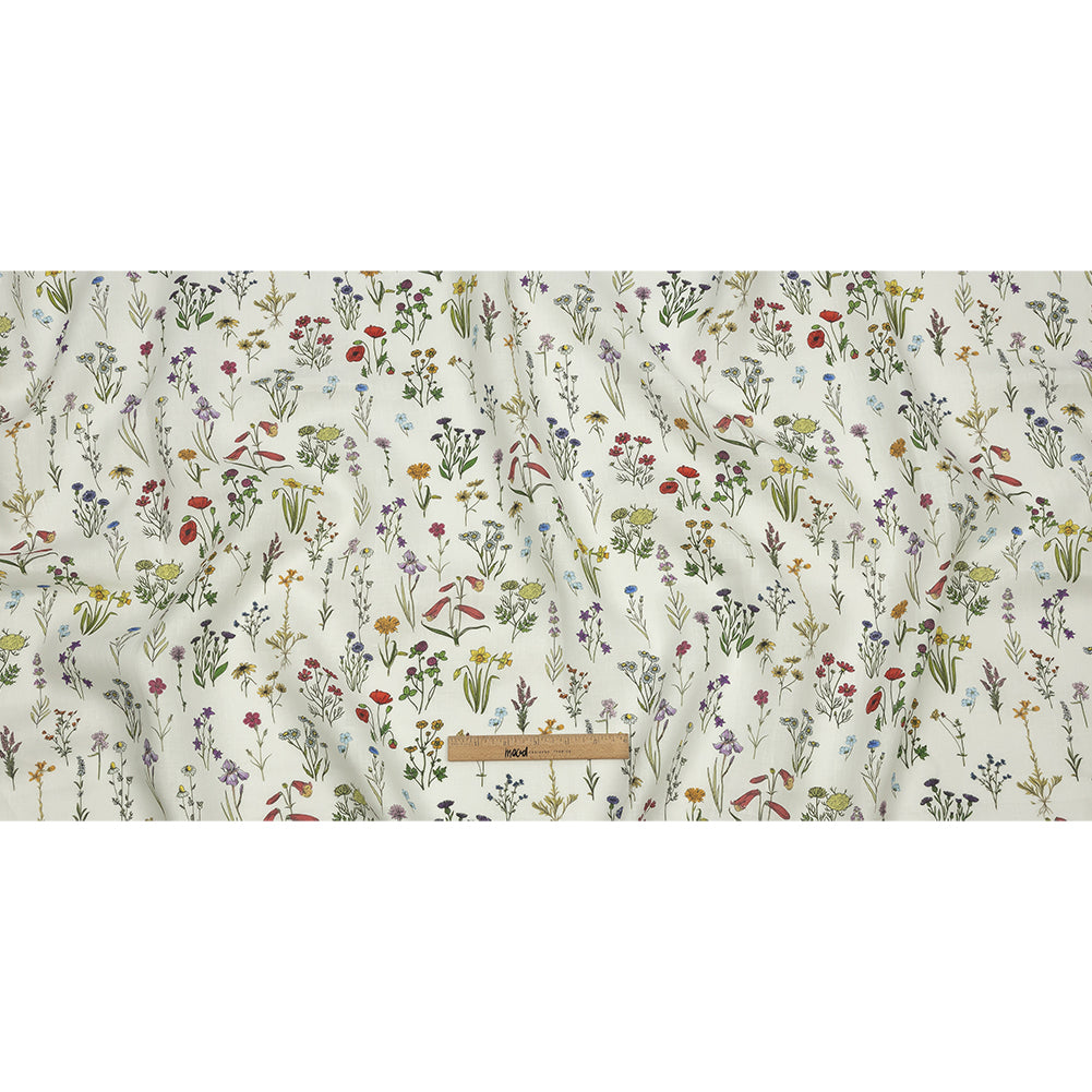 Multicolor Wildflower Doodles Medium Weight Linen Woven