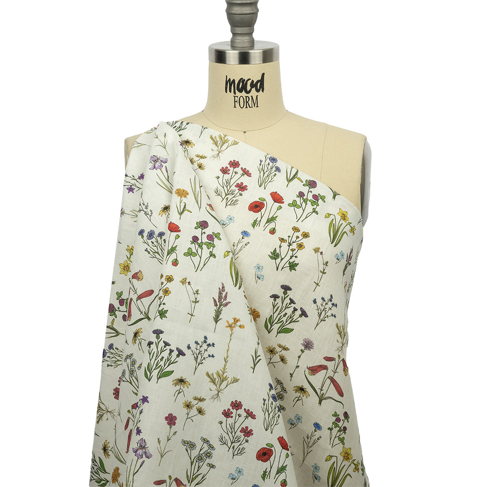 Multicolor Wildflower Doodles Medium Weight Linen Woven