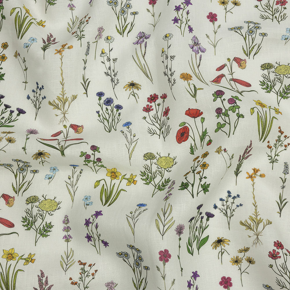 Multicolor Wildflower Doodles Medium Weight Linen Woven