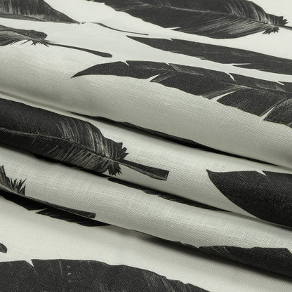 Black and White Feather Array Medium Weight Linen Woven