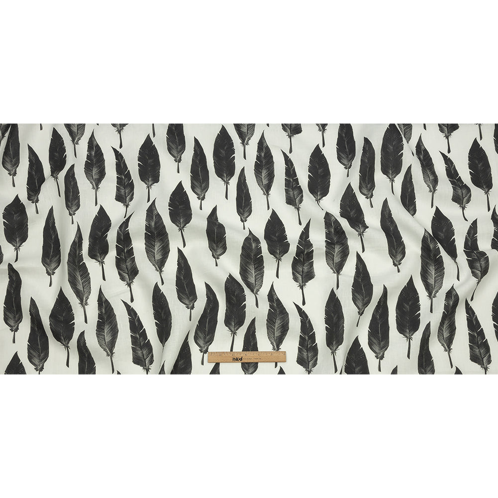 Black and White Feather Array Medium Weight Linen Woven - Full