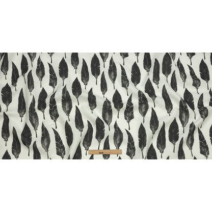 Black and White Feather Array Medium Weight Linen Woven