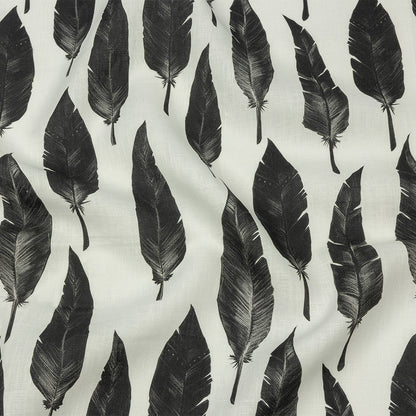 Black and White Feather Array Medium Weight Linen Woven