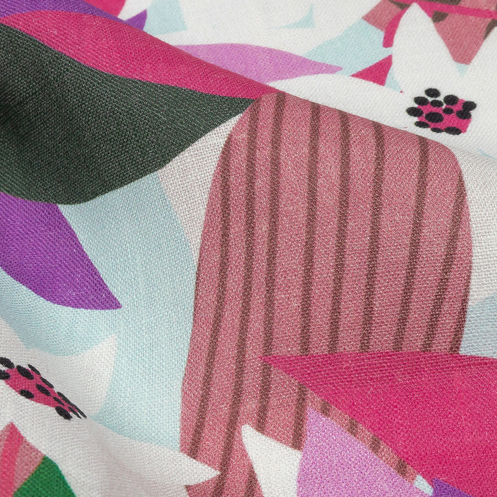 Pink, Green and Aqua Animated Tropics Medium Weight Linen Woven - Detail