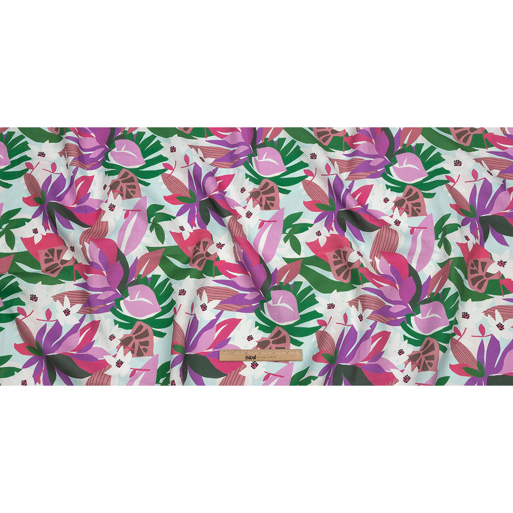 Pink, Green and Aqua Animated Tropics Medium Weight Linen Woven - Full