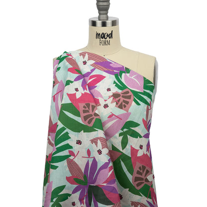 Pink, Green and Aqua Animated Tropics Medium Weight Linen Woven