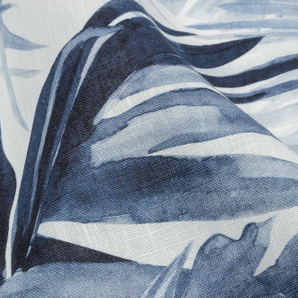 Blue Palm Fronds Medium Weight Linen Woven