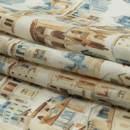 Beige and Blue City Standards Medium Weight Linen Woven