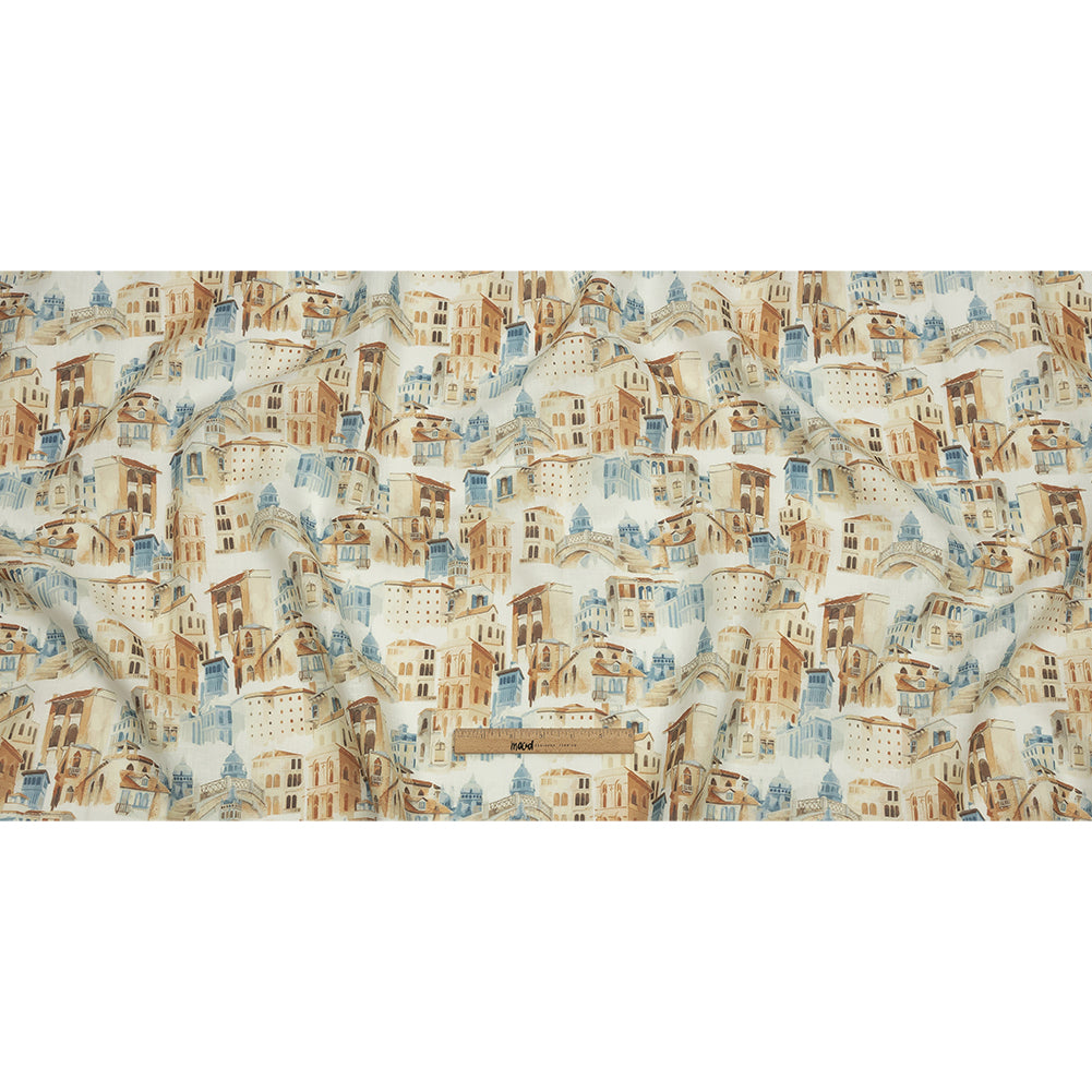 Beige and Blue City Standards Medium Weight Linen Woven