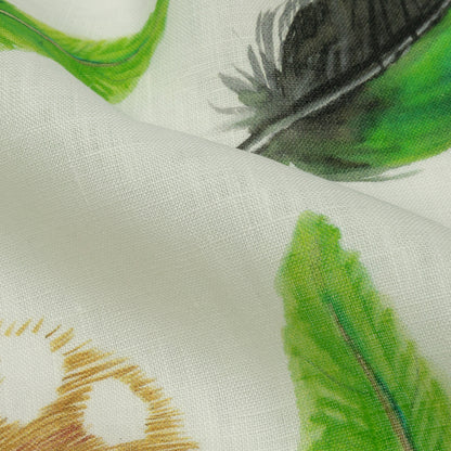 Blue, Green and Black Scattered Feathers Medium Weight Linen Woven