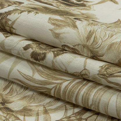 Dark Beige and White Butterfly Garden Medium Weight Linen Woven