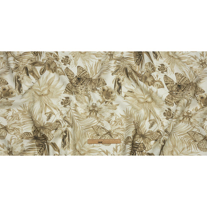 Dark Beige and White Butterfly Garden Medium Weight Linen Woven