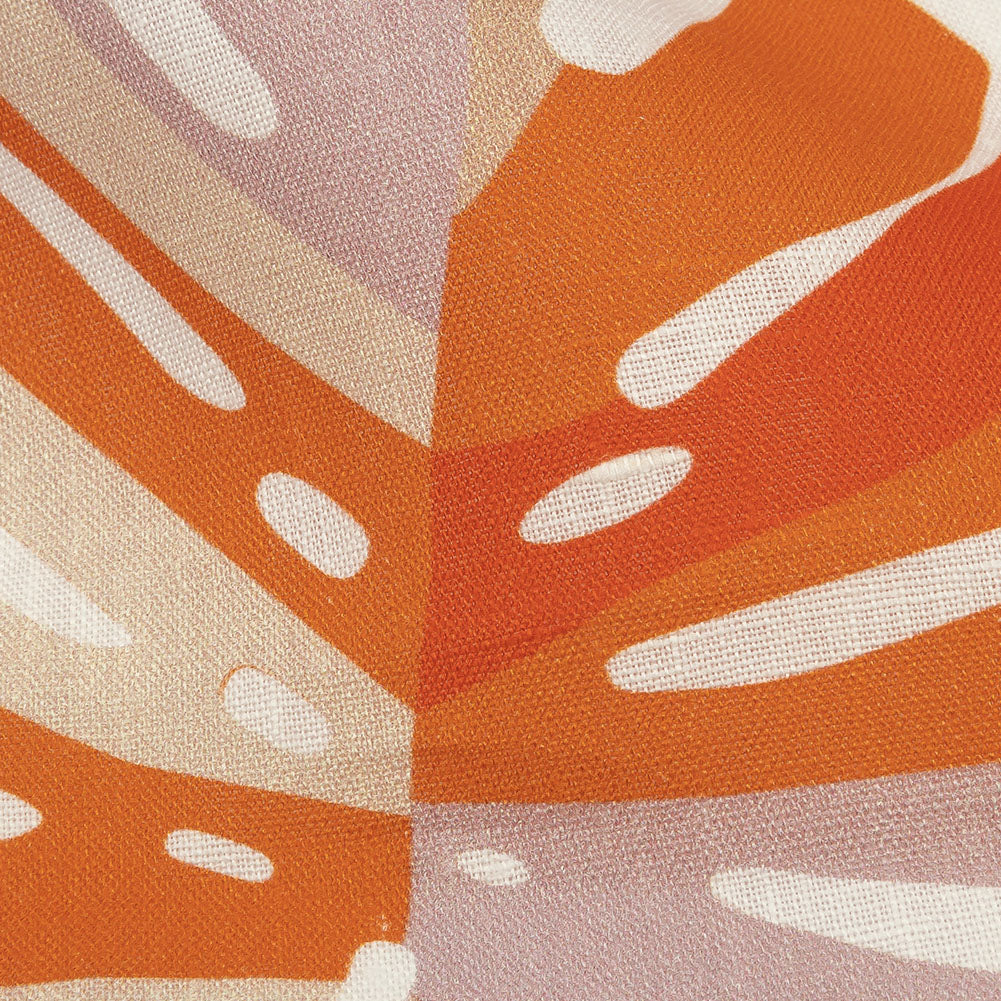 Orange and Purple Palm Leaf Pop Medium Weight Linen Woven