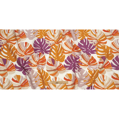 Orange and Purple Palm Leaf Pop Medium Weight Linen Woven