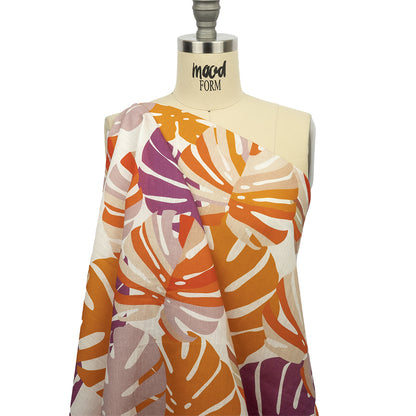 Orange and Purple Palm Leaf Pop Medium Weight Linen Woven