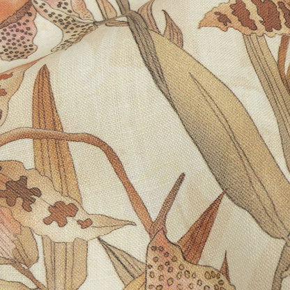 Beige and Pink Spotted Lilies Medium Weight Linen Woven