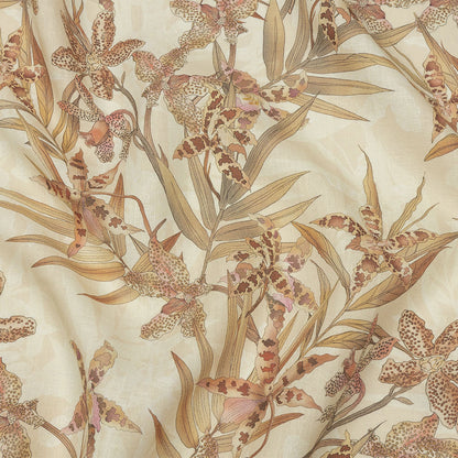 Beige and Pink Spotted Lilies Medium Weight Linen Woven