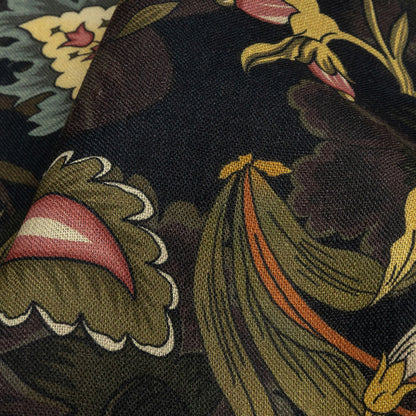 Blush, Olive and Black Traditional Floral Medium Weight Linen Woven