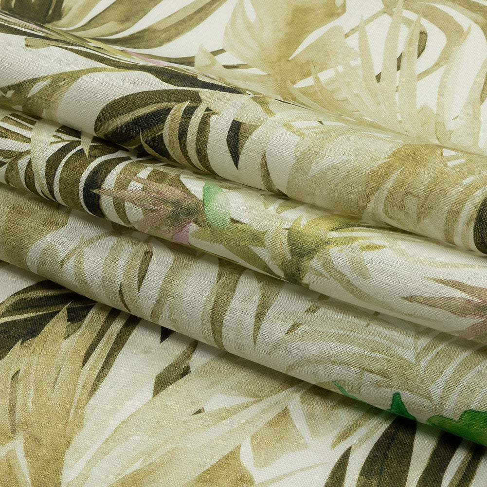 Green Palm Fronds Medium Weight Linen Woven