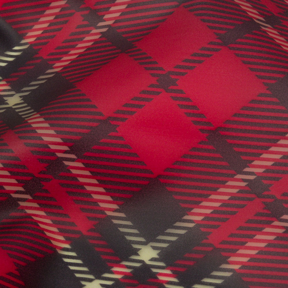 Red, Black and Yellow Diagonal Plaid Lightweight Translucent Vinyl - Detail
