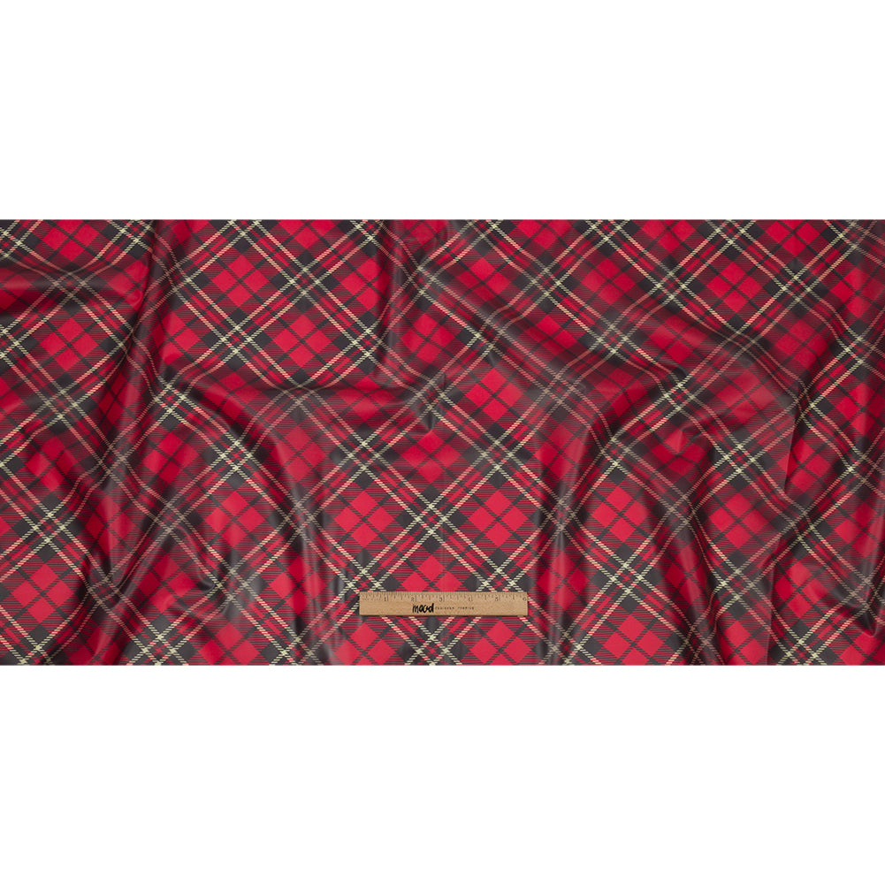 Red, Black and Yellow Diagonal Plaid Lightweight Translucent Vinyl - Full