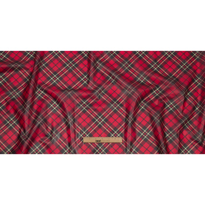 Red, Black and Yellow Diagonal Plaid Lightweight Translucent Vinyl