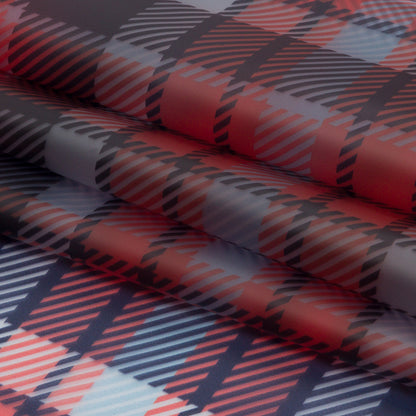 Red, Black and Baby Blue Plaid Lightweight Translucent Vinyl