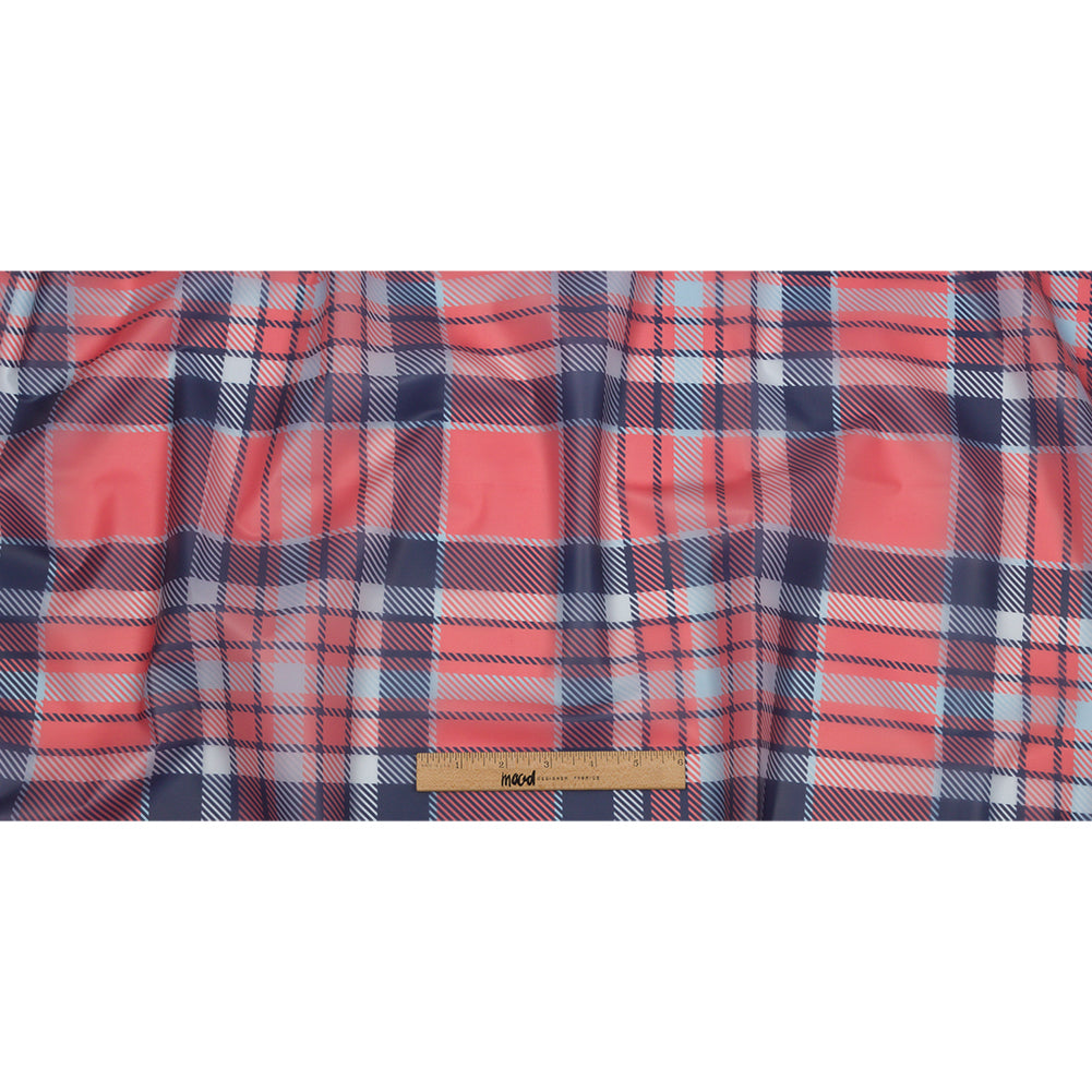 Red, Black and Baby Blue Plaid Lightweight Translucent Vinyl