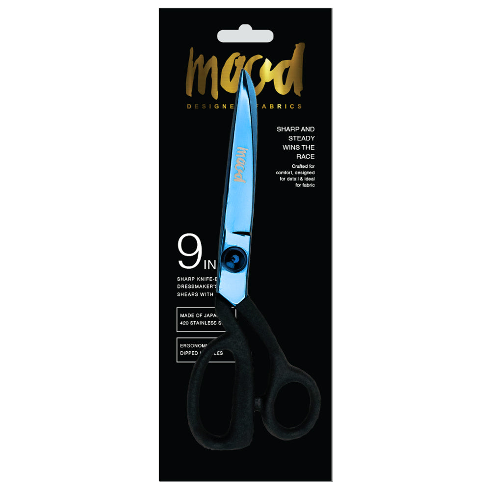 Mood 9" Metallic Blue Knife-Edge Dressmaker's Shears with Matte Rubber Grips