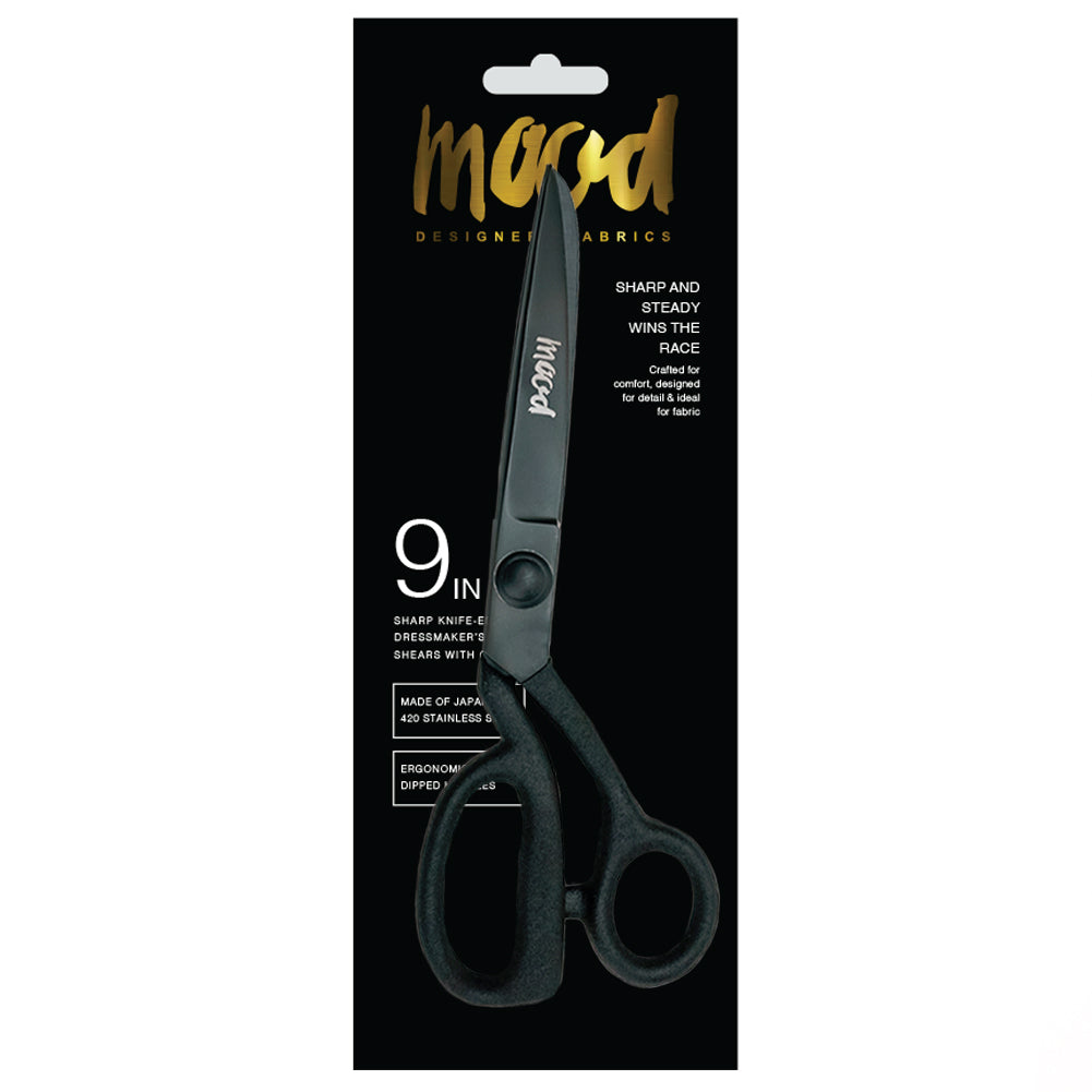 Mood 9" Matte Black Knife-Edge Dressmaker's Shears with Matte Rubber Grips
