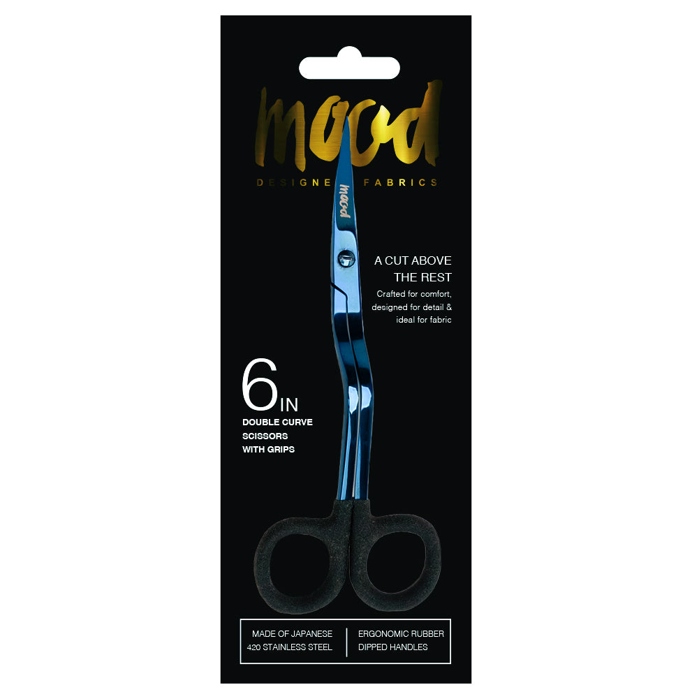 Mood Metallic Blue Double Curve Scissors with Matte Rubber Grips - 6"